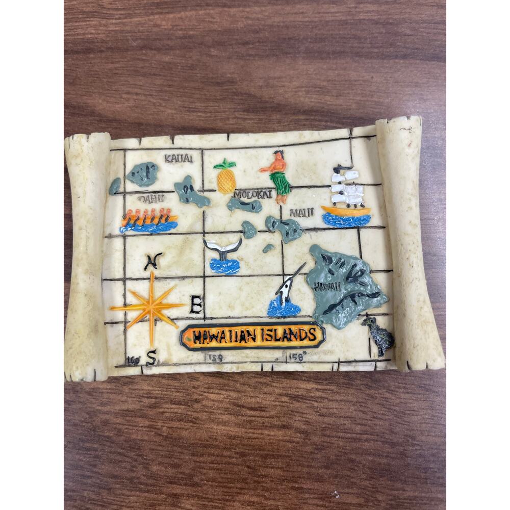 Hawaiian Islands Map Magnet – Vintage Scroll Design – Tropical Travel Souvenir